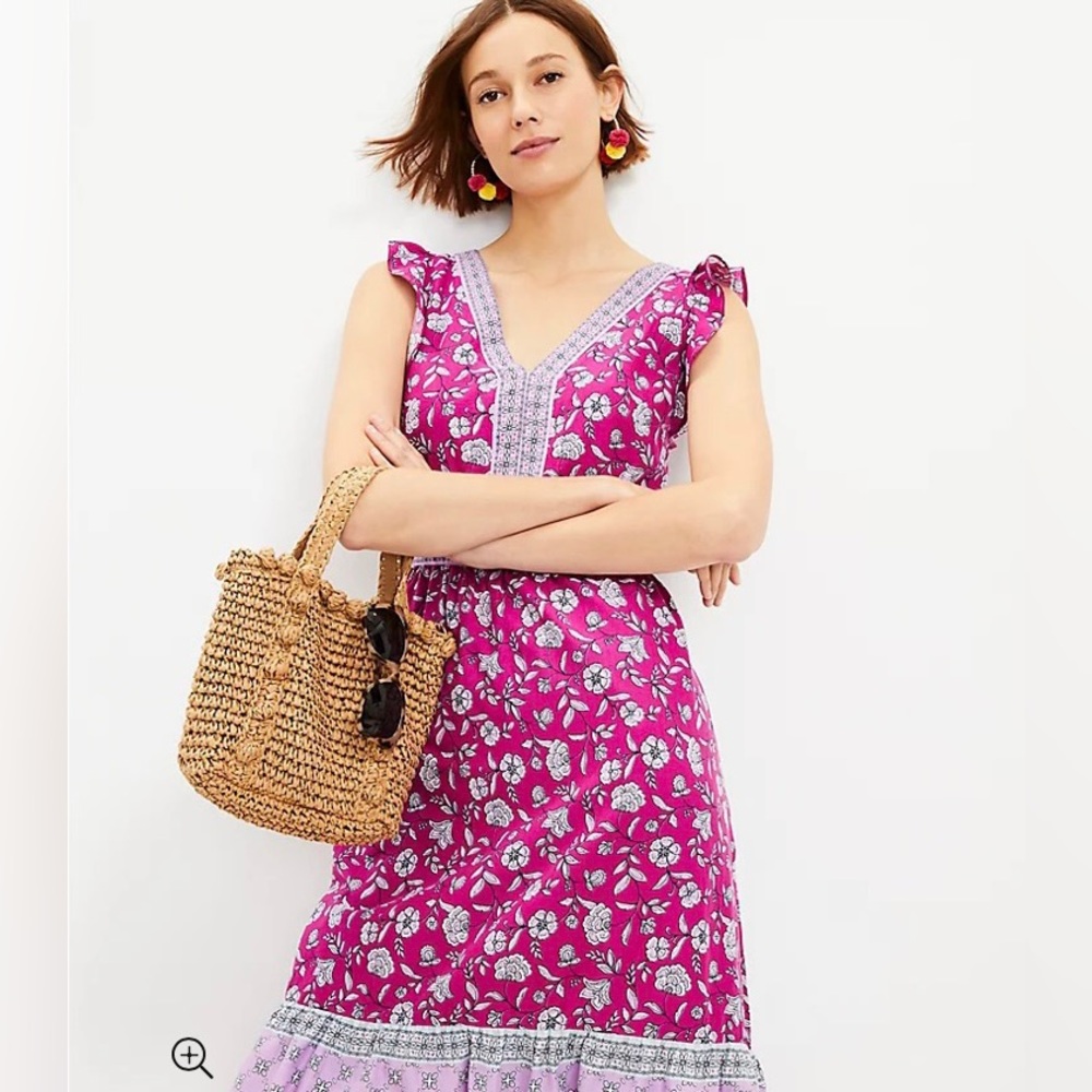 LOFT Pink and Purple Floral Dress